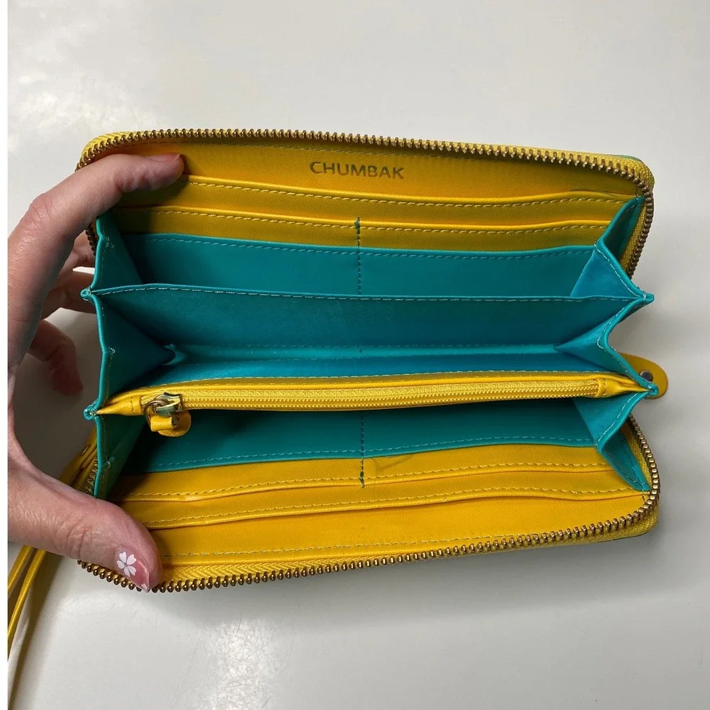 Chumbak Wristlet Wallet‎ Womens Green Yellow Elephant Zip Around Boho Chic